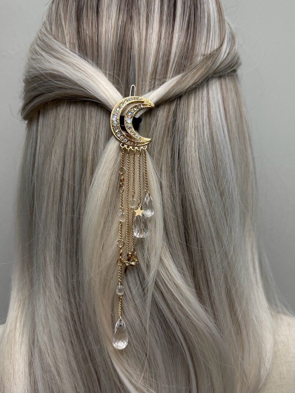 Celestial Moon Hair Clip Crystal Hair Barrette Crescent Moon Hair Pin